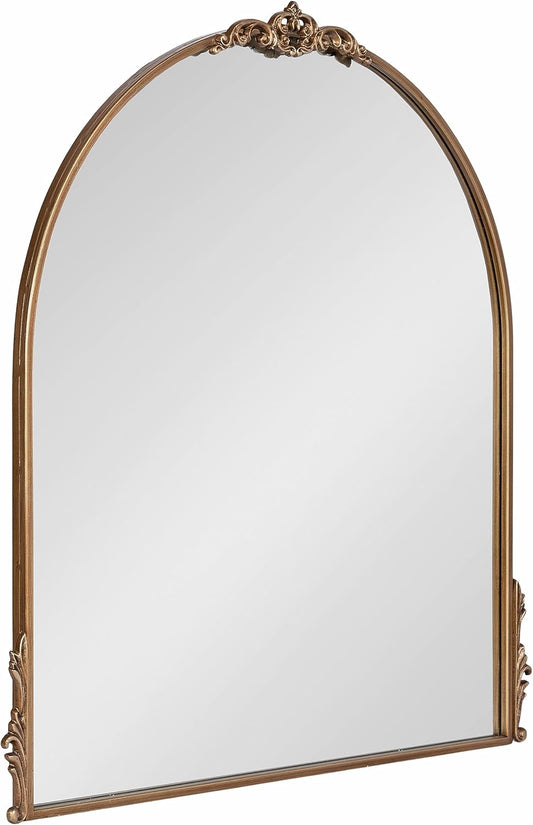 Kate and Laurel Myrcelle Traditional Arched Mirror; 30 x 32; Antique Gold; Decorative Large Vintage Arch Mirror with Ornate Garland Detailing Along The Crown and Edges of The Frame