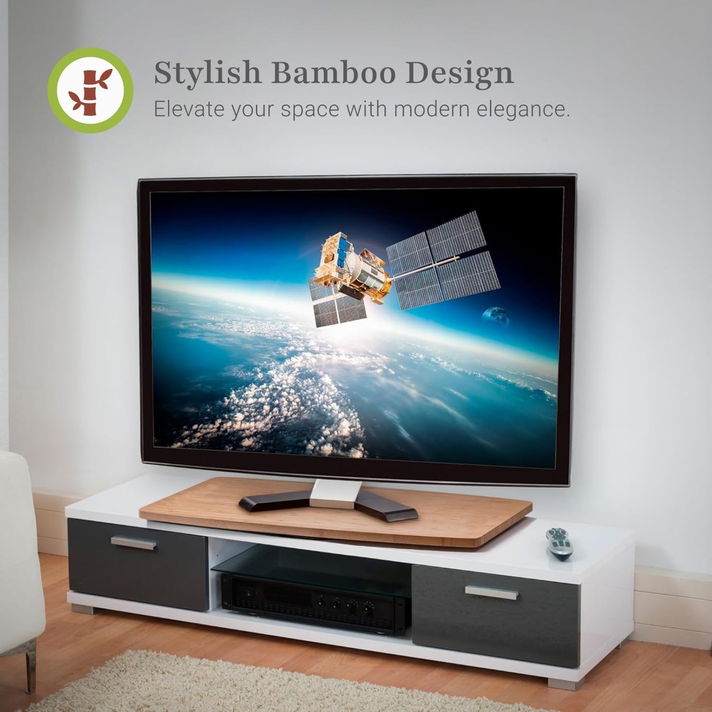 Prosumer's Choice Bamboo TV Swivel Stand for LED/LCD TV, Monitors, Stereos, 31 inch Base Surface - 360˚ Rotation - Rotating Computer Stand/Media Console, Entertainment Center for Living Room Bedroom