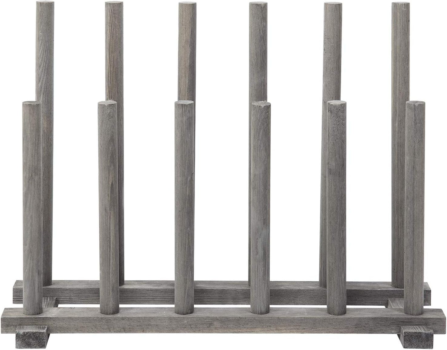 MyGift Vintage Weathered Gray Solid Wood Floor Standing Boot Holder Rack, Wooden Entryway Shoe Storage Organizer Stand Holds 6 Pairs of Tall and Short Boots