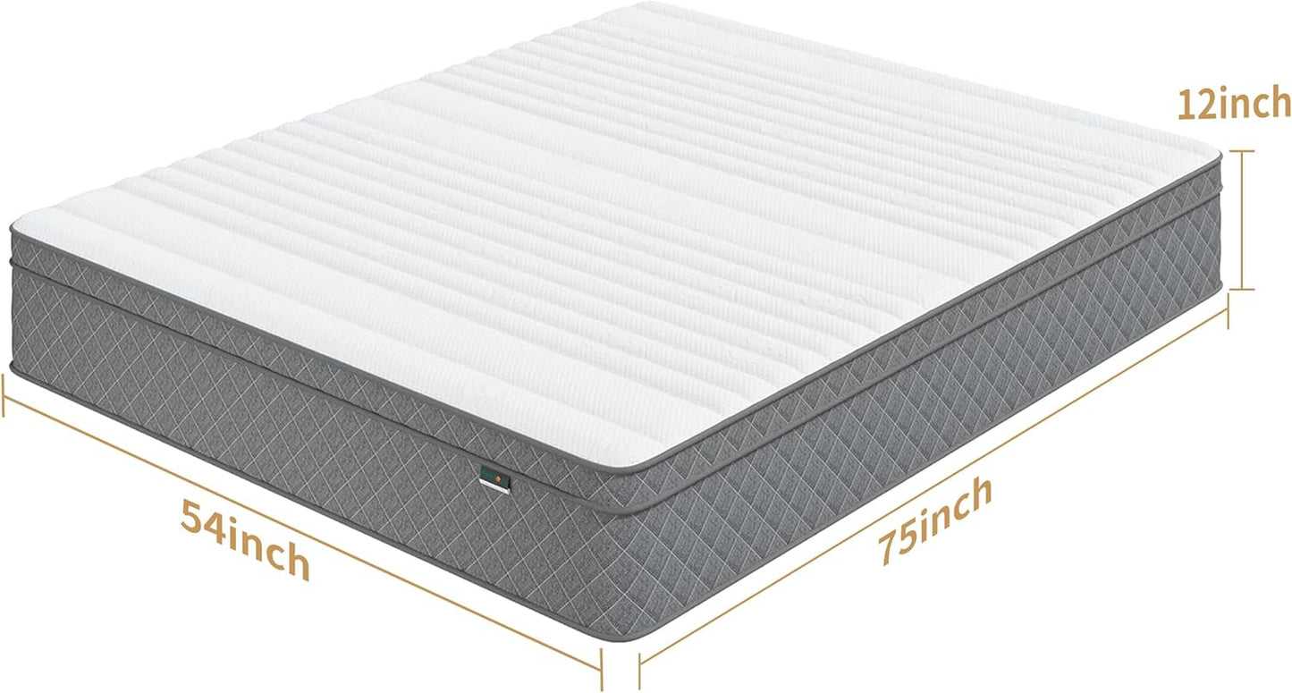 Full Mattress, 12 Inch Full Size Mattress with Cooling-Gel Memory Foam &Pocket Spring Hybrid, CertiPUR-US Certified, Medium Firm