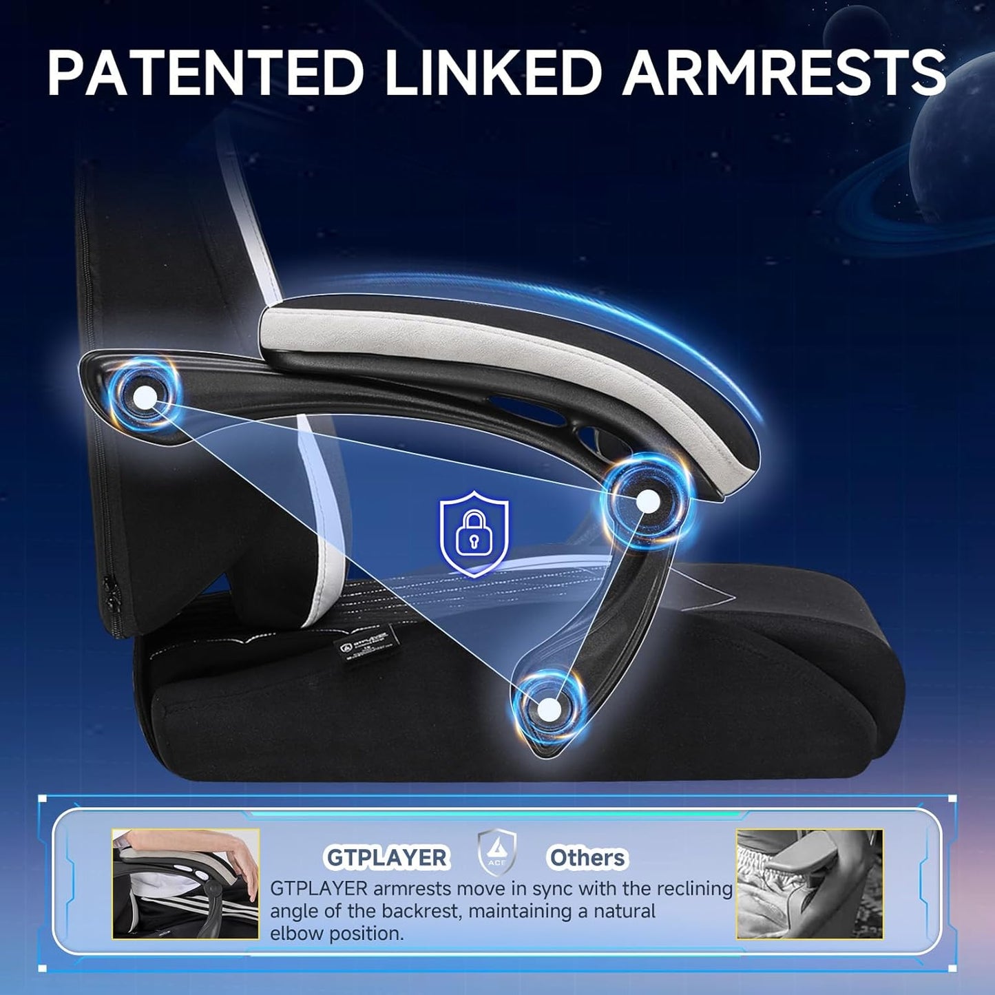 GTPLAYER Gaming Chair, Video Game Chairs with Footrest and Lumbar Support, Computer Chair for Adults with Extended Backrest, Ergonomic Reclining Silla Gamer, Fabric, Black