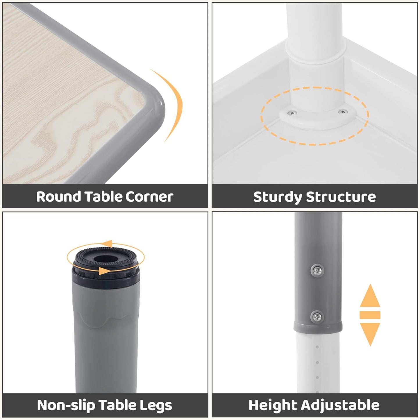 Kids Table & Chairs Set (2 Chairs) Height Adjustable for Ages 2-8 | Non-Slip Toddler Activity Table with Wipe-Clean Desktop, Montessori Learning & Art Drawing Table for Home Preschool