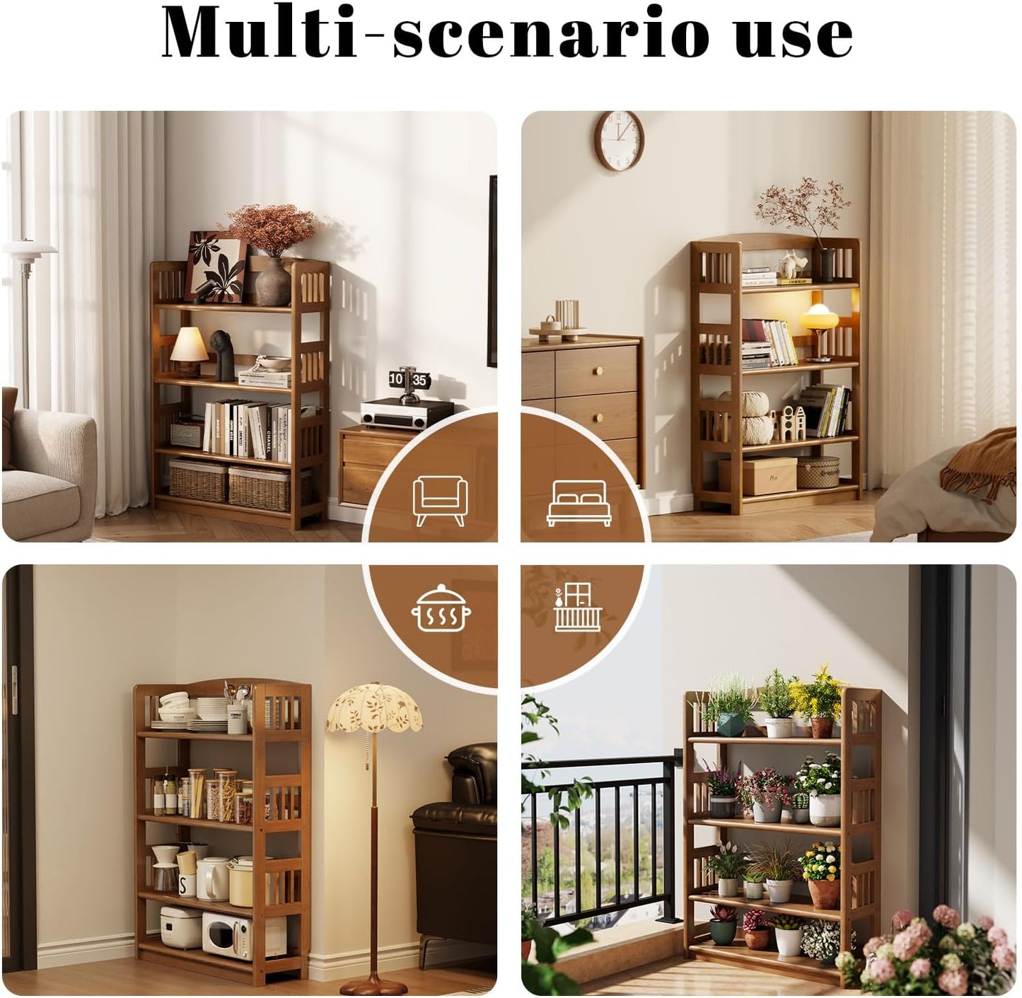 4 Tier Solid Wood Open Shelf Bookcase,Modern Wooden Display Bookshelf,Farmhouse Wide Bookshelves, Freestanding Storage Cabinet for Study Room Office Living Room sunroom