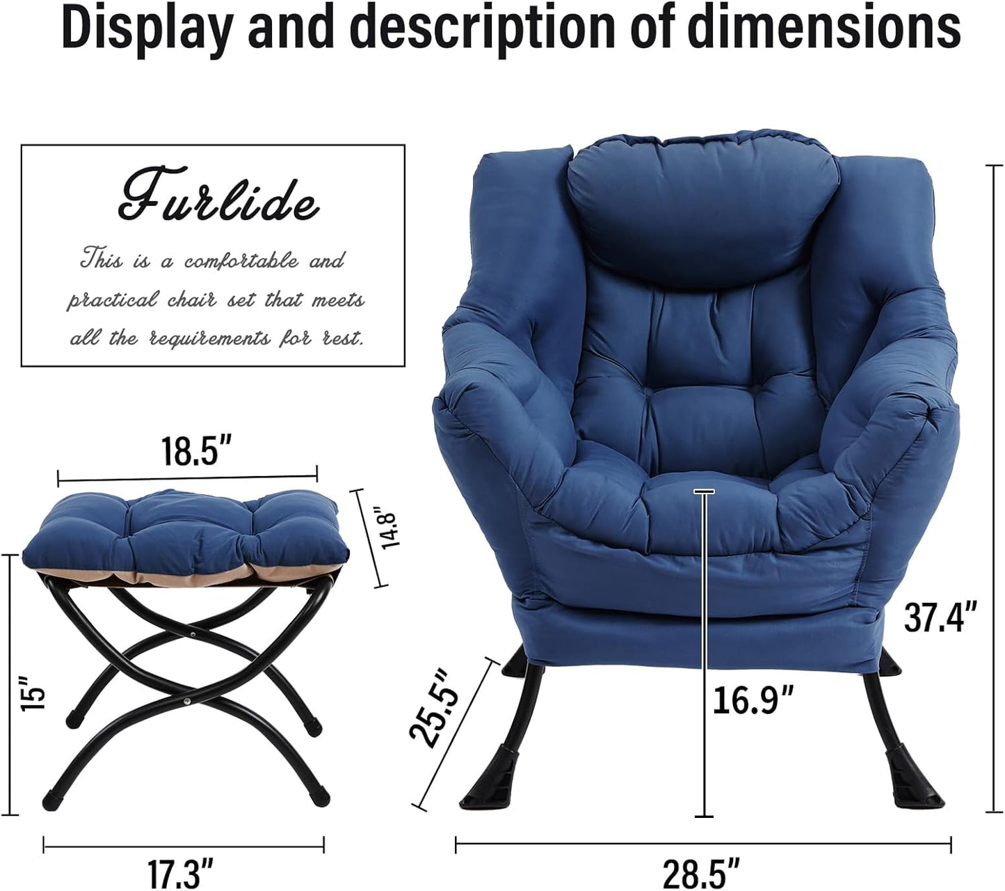 Lazy Chair with Ottoman, Modern Chair with Folding Footrest, Lounge Accent Chair, Comfortable Reading Chair (Royal Blue)