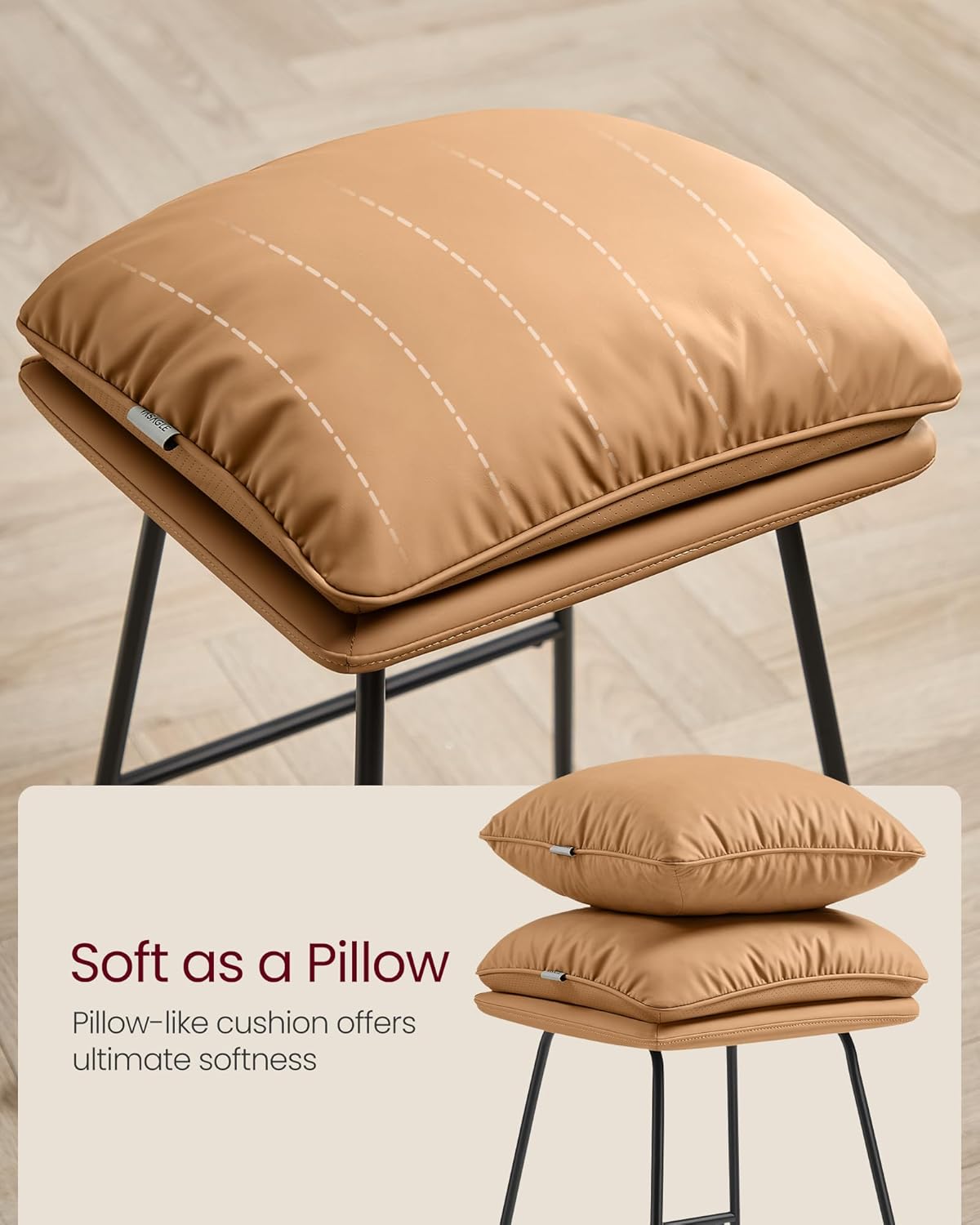 VASAGLE Bar Stools Set of 4, Counter Height Bar Stools, Leather Counter Stools Barstools with Soft Cushion and Metal Sled Legs, 25.6 Inches Bar Height Bar Chairs for Kitchen Island, Caramel Brown