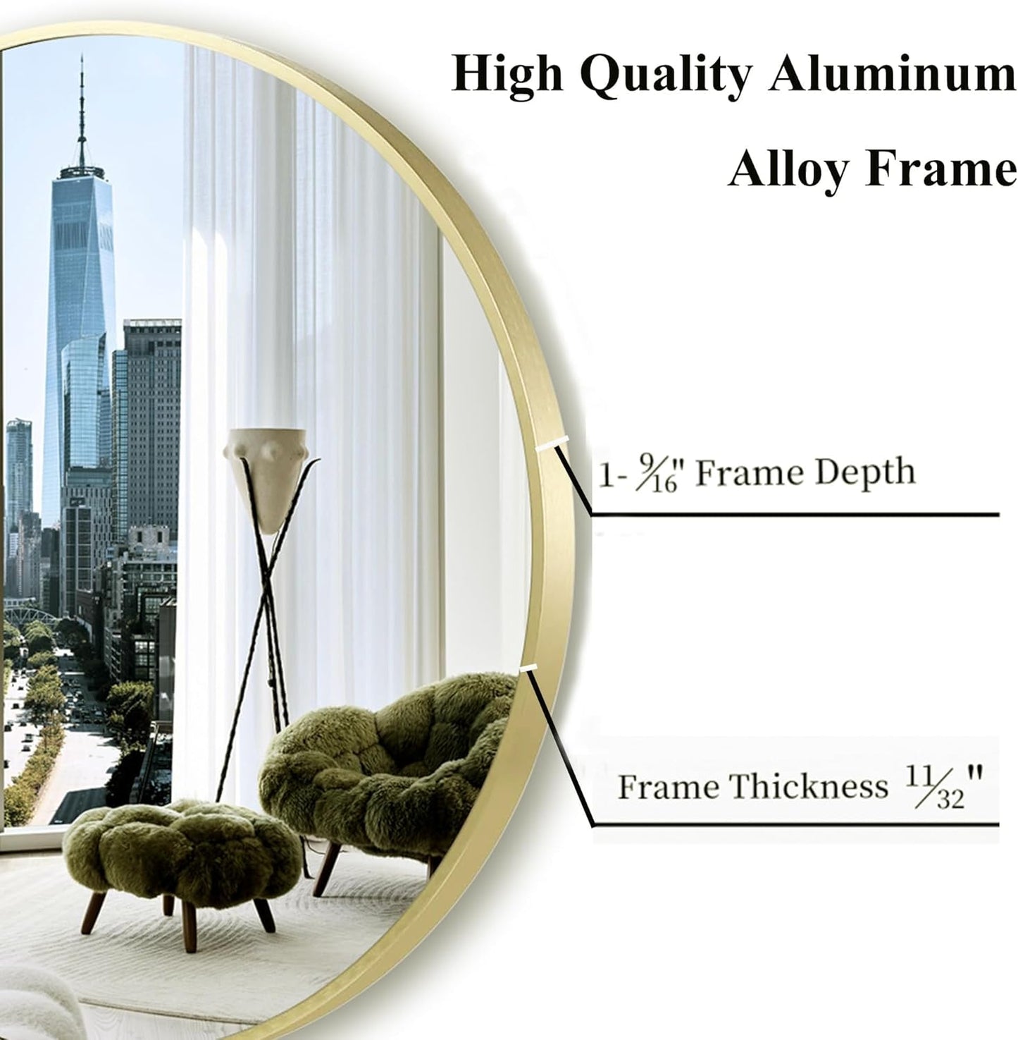 24 inch Gold Circle Mirror for Bathroom, Round Matte Gold Framed Mirror for Bathroom Vanity, Bedroom, Living Room, Wall Decor