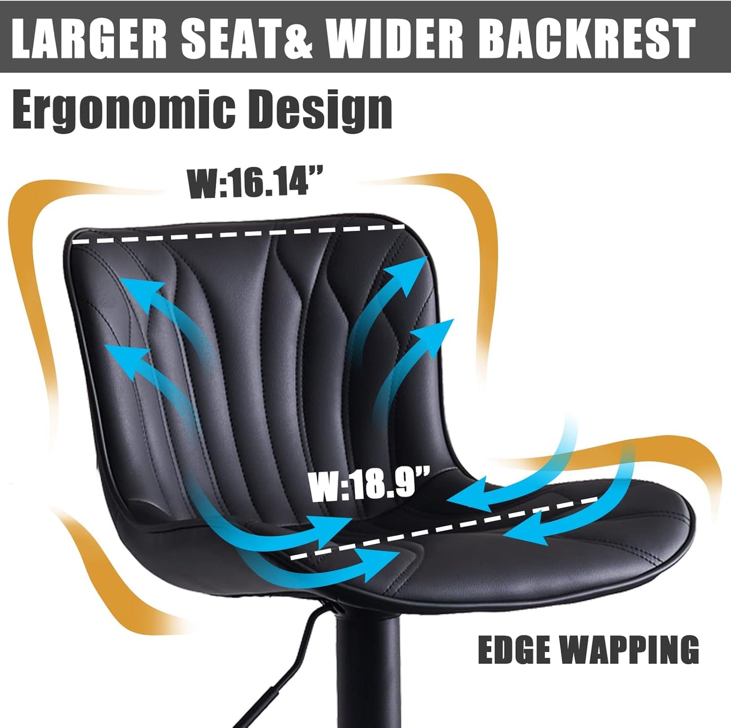 YOUNIKE Black Bar Stools Sset of 4 Modern Swivel Counter Height Bar Chair with Back Adjustable Kitchen Island Faux Leather Padded Barstools taburetes de bar Breakfast sillas para barra de cocina 4PCS