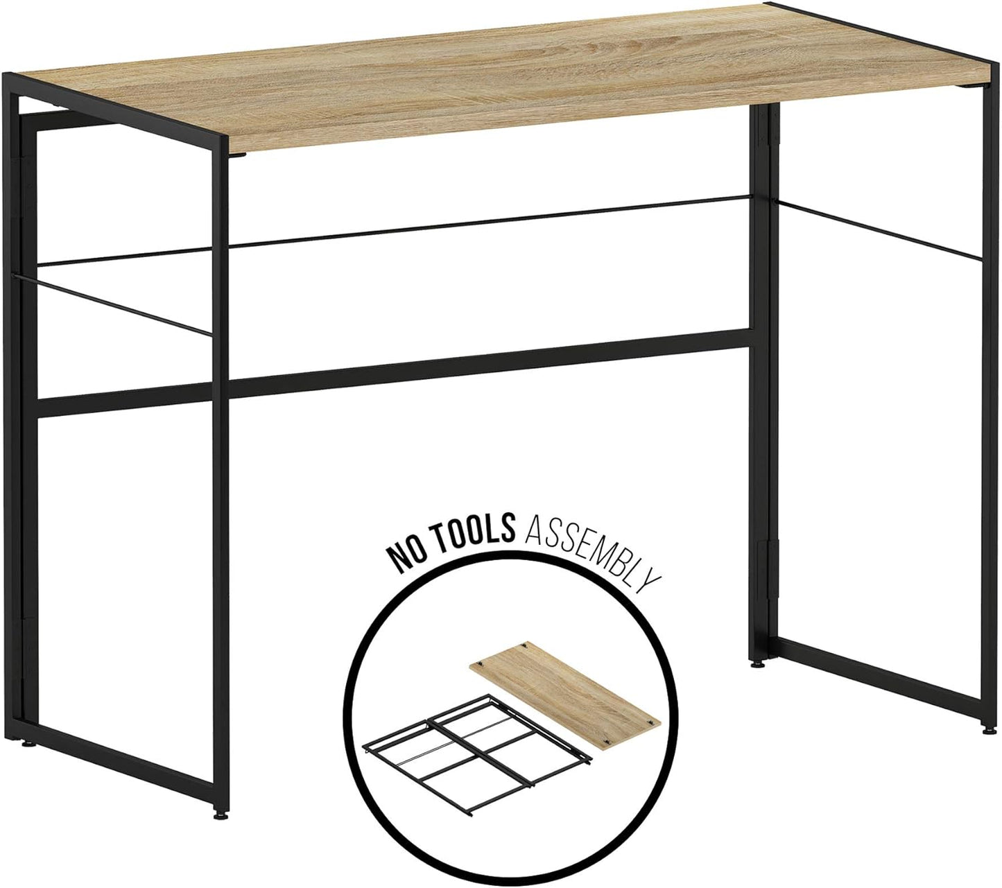 Furinno Riau No Tool/No Assembly/Folding Metal Frame Computer Desk, Sonoma Oak/Black, 39 Inch