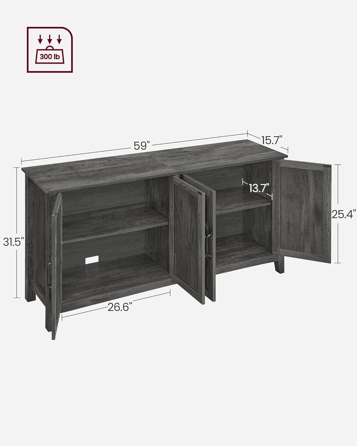 VASAGLE LIRY Collection - Storage Cabinet, Buffet Cabinet, Sideboard, Credenza, with Adjustable Shelves, for Living Room, Entryway, Antique Charcoal ULSC381T04