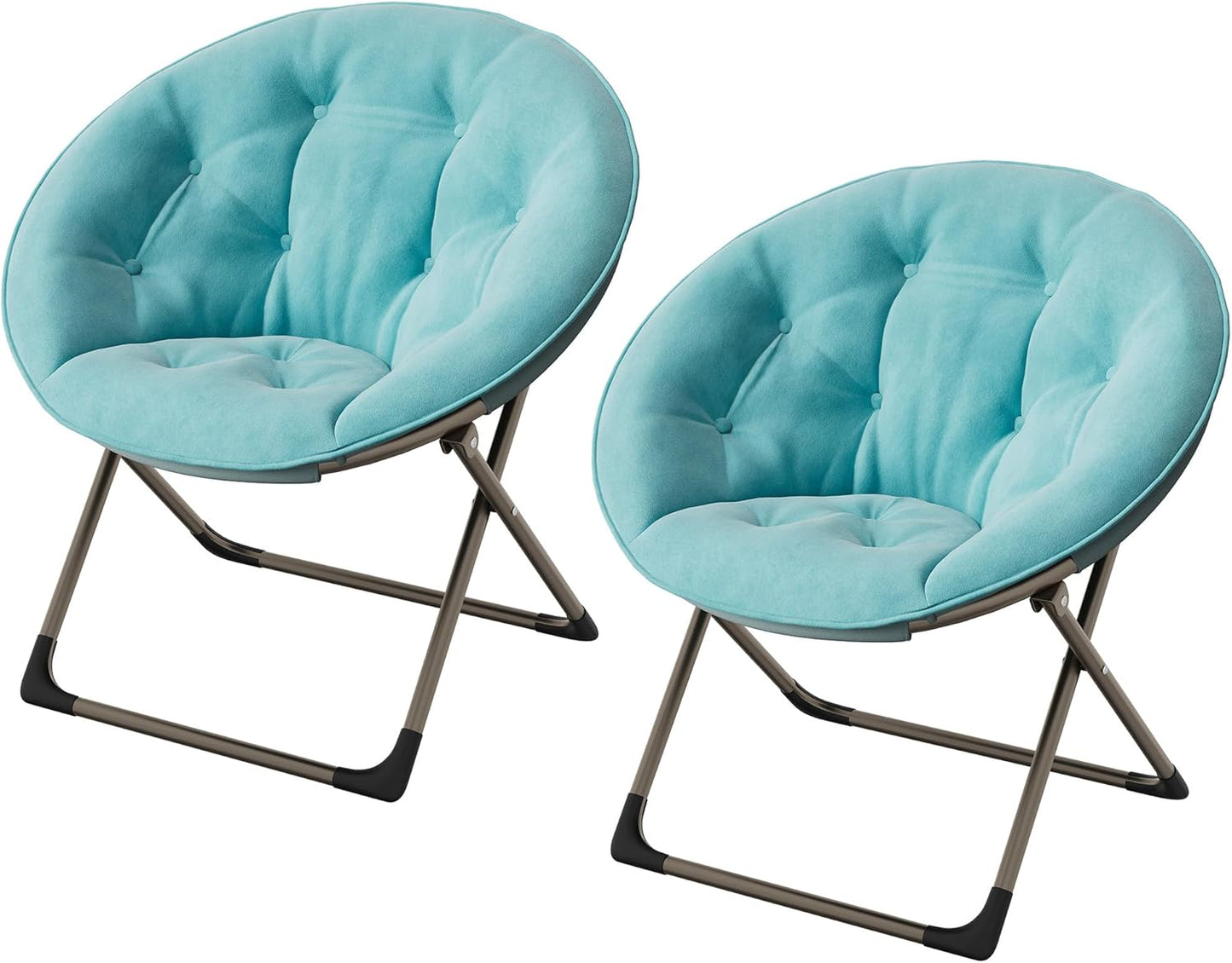 Comfy Saucer Chairs, Blue Folding Reading Lounge Chair, Cozy Faux Fur Living Room Chair with Soft Thick Padded Seat & Metal Frame, Modern Style Bedroom Home for Kids Adults, X-Large, Gold Legs