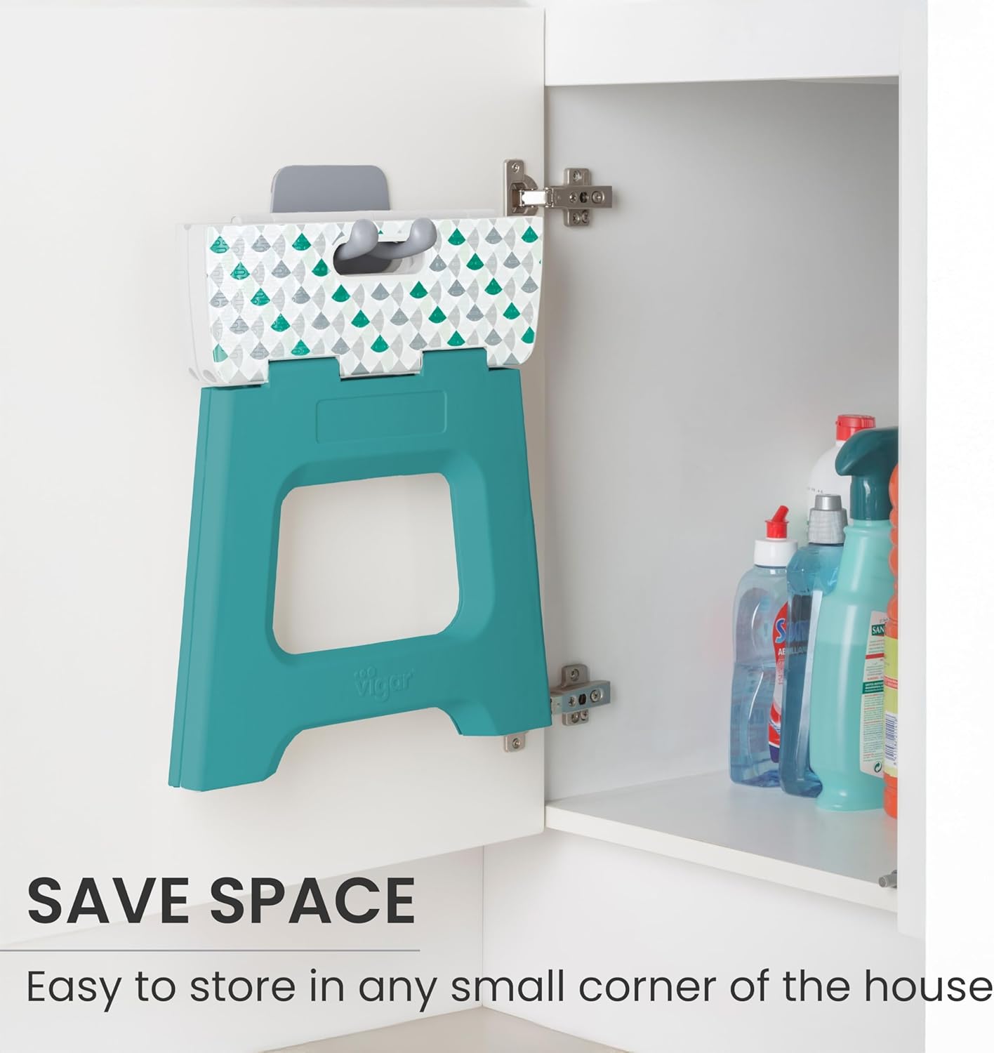 Vigar Compact Step Stool Foldable, 12-1/2-inch Step Stools for Adults up to 330 Pound, Lightweight Stool, Non-Slip Folding Step Stool, Geometric Top