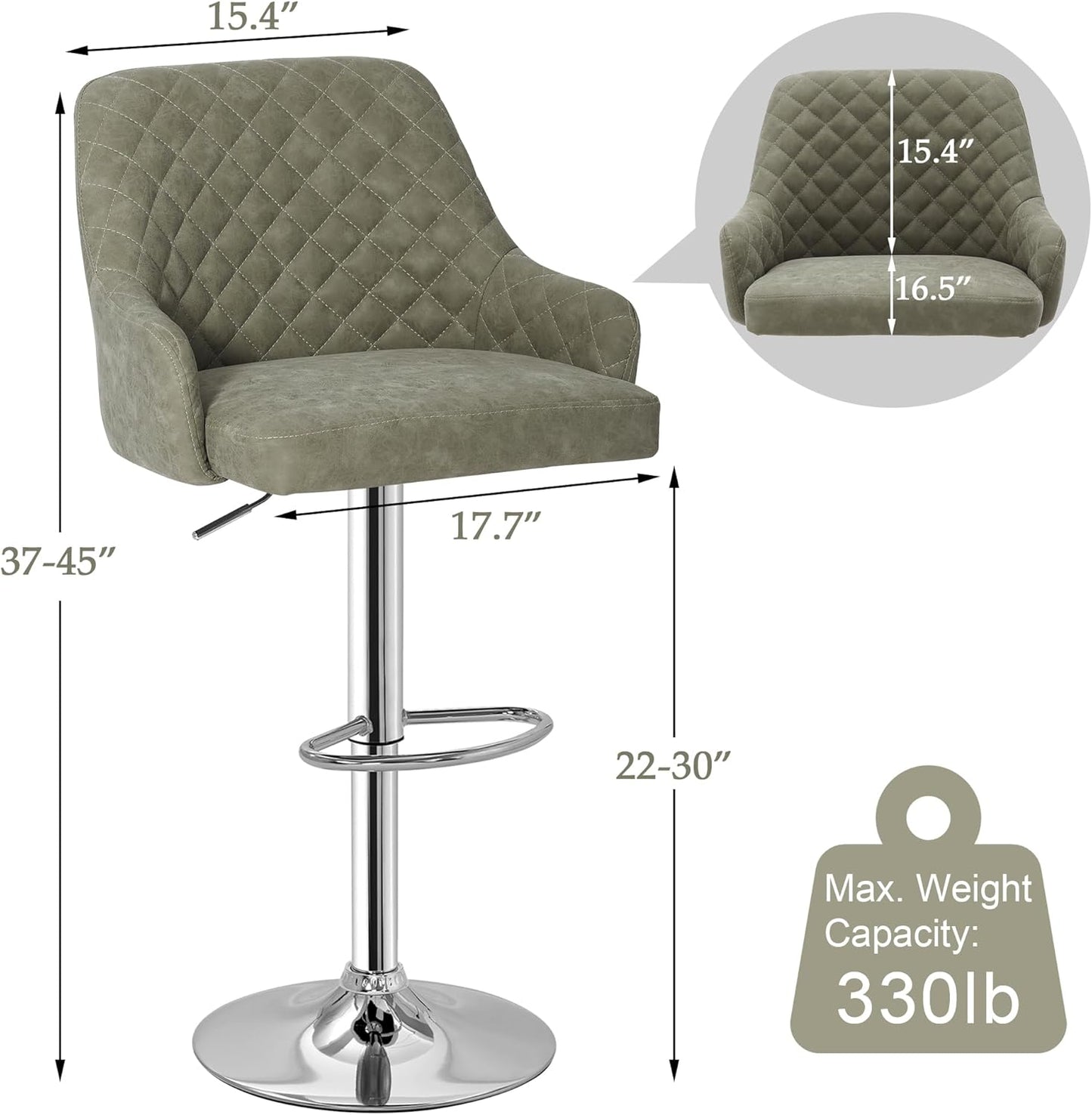 VECELO Adjustable Bar Stools Set of 2, Bar Height Stools for Kitchen Counter