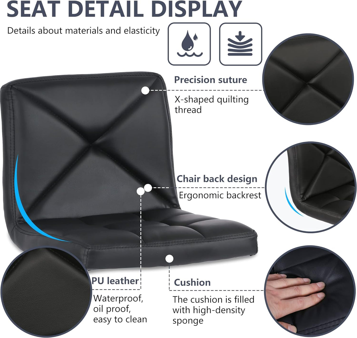 BestOffice Bar Stools Set of 2, PU Leather Swivel Bar Stools Kitchen Counter Height Bar Chairs with Hydraulic Adjustable for Kitchen, Dining Room and Restaurants