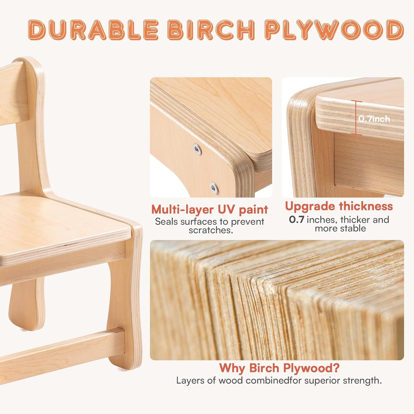 ROBOTIME Kids Wooden Chairs, 2-PCS Toddler Chairs for Table for Playroom, Children's Wooden Playroom Furniture, Kids Furniture for Eating, Reading, Playing