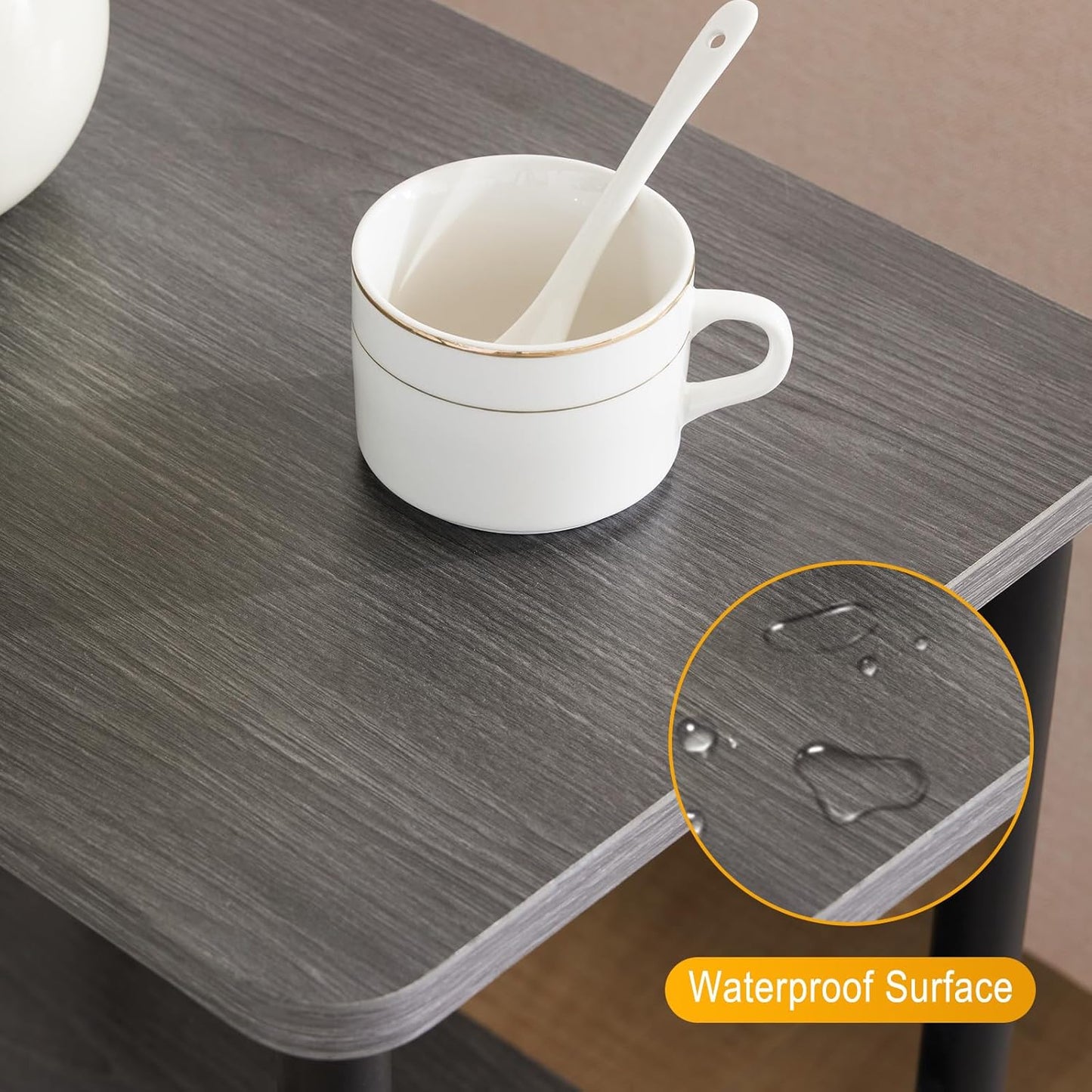 Apicizon 2 Tier End Table Set of 2, Boho Side Table with Storage Shelf, Nightstand Bedside Table for Small Spaces, Bedroom, Living Room, Entryway, Farmhouse, Easy Assembly, Grey