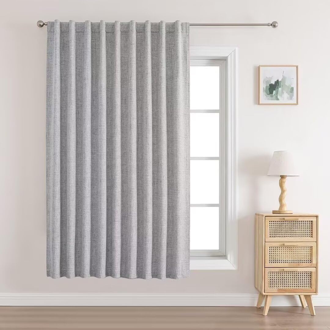 Joydeco 100% Total Blackout Curtains Custom Size for Bedroom Living Room Darkening Long Textured Drapes Thermal Insulated Back Tab & Rod Pocket 1 Panel(Light Grey,Custom Size)