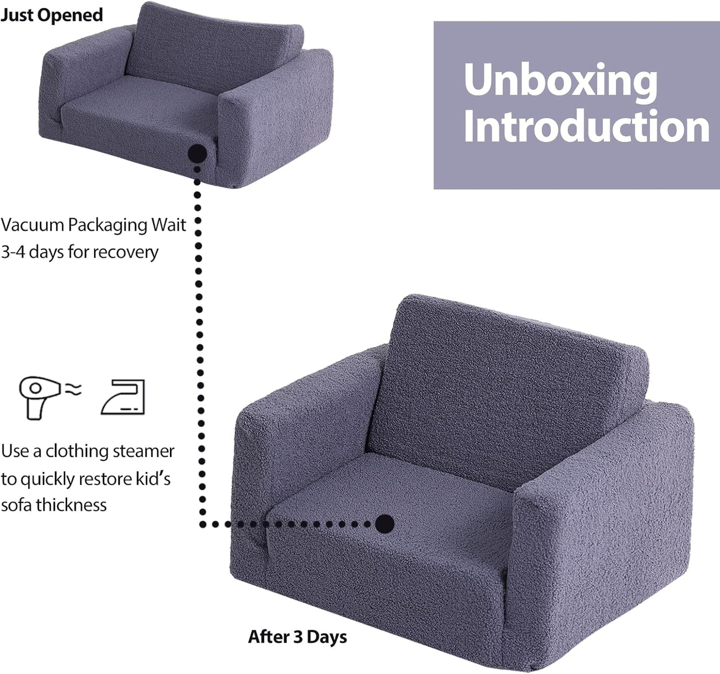 Tiita Kids Sofa, 2-in-1 Kid Chairs, Convertible Children Couch to Lounger, Flip Out Kids Chair, Toddler Armrest Chair Bed, Folding Children Play Sofa for Girl or Boy(Navy Blue)