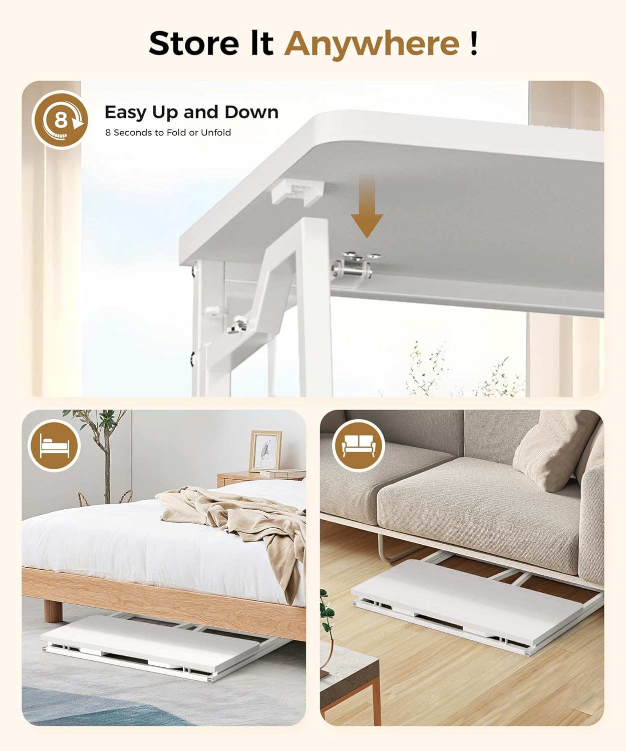 Folding Desk Small Foldable Desk for Small Space, 31.5 Inches Writing Computer Desks in Study, Home Office Foldable Office Desks for Bedroom, White