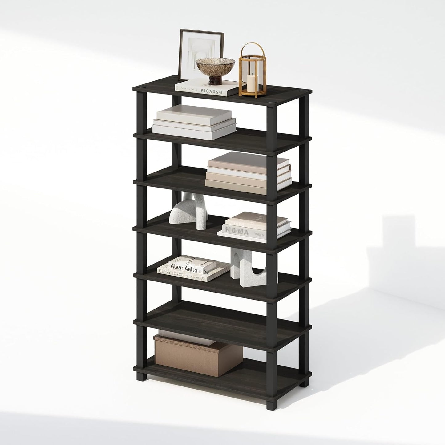 Furinno Turn-S-Tube 4-Tier Multipurpose Standing Shelves, Espresso/Black, Set of 2