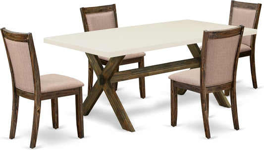 East West Furniture X727MZ716-5 5 Piece Modern Dining Table Set Includes a Rectangle Wooden Table with X-Legs and 4 Dark Khaki Linen Fabric Parson Dining Chairs, 40x72 Inch, Multi-Color