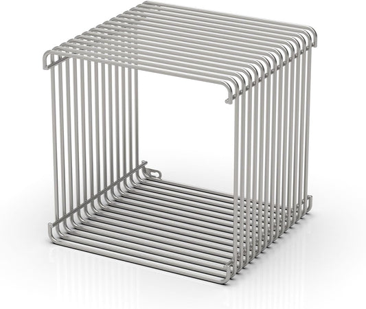 Square Geometry Retro Side Table Prime-Stainless Steel Linear Metal End Table, Iron Multi-Purpose Desktop Shelf (Silver)