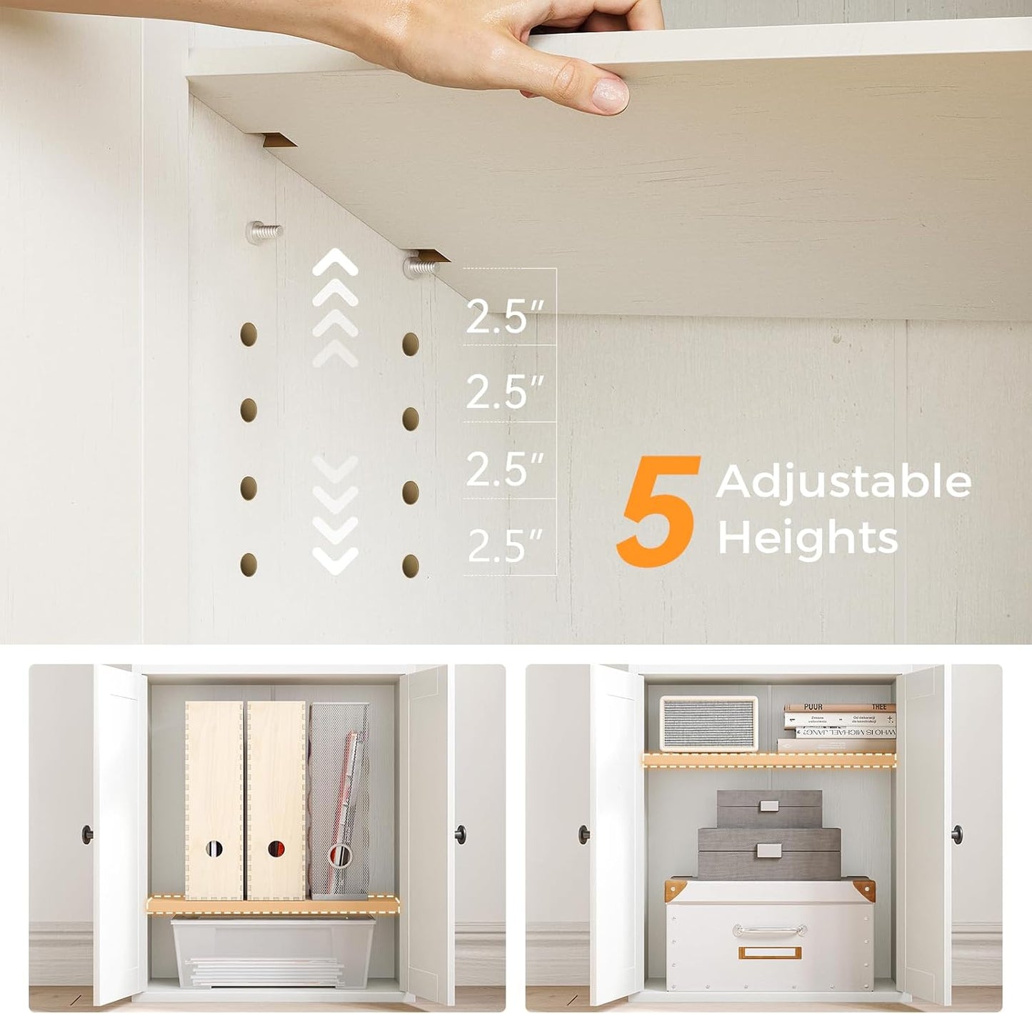 Casaottima Bookshelf and Bookcase with Doors and Drawer, Floor Standing 6-Tier Shelf Display Storage Shelves, Tall Bookcases for Home Office, Living Room, White