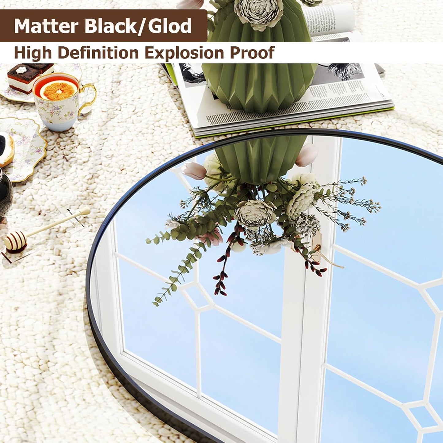 31"x32" Arched Wall Mirror for Bathroom, Black Vanity Mirror for Bedroom, Living Room, Entryway, Decorative Hanging Mirror for Wall