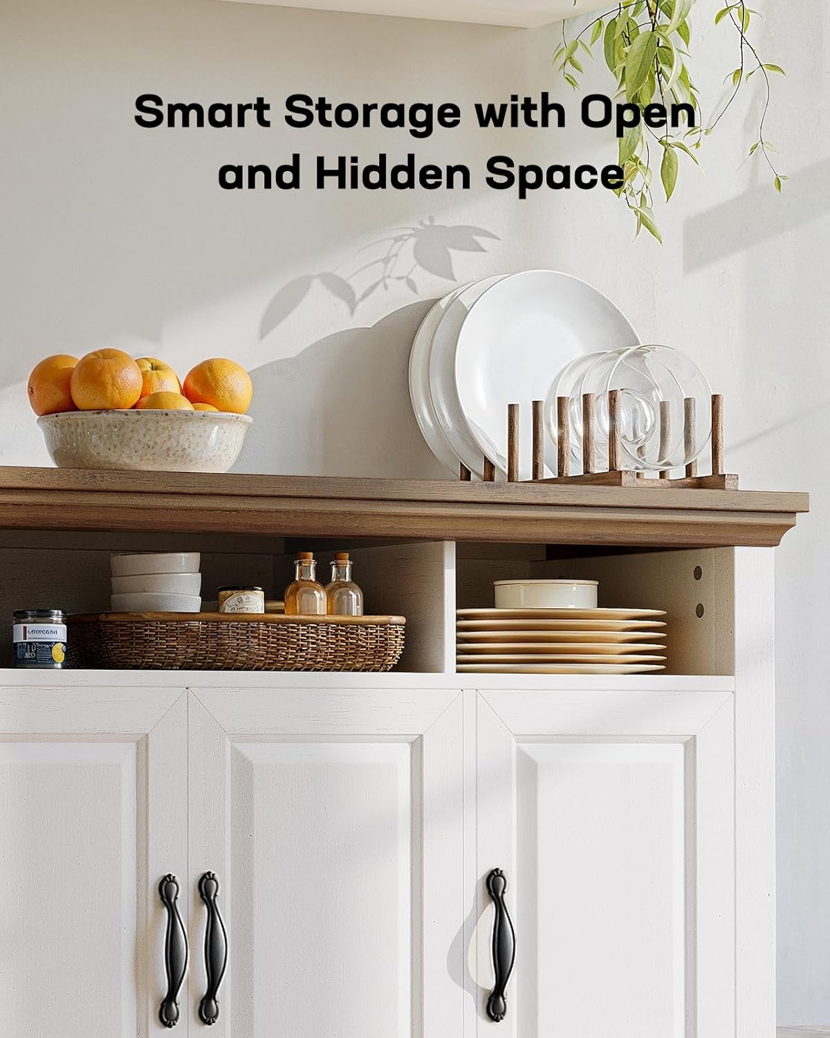 Marsail Sideboard Buffet Cabinet with Storage, 55" Farmhouse Kitchen Buffet Bar Table 4 Door Storage Cabinets for Dining Room Furniture, Wood White