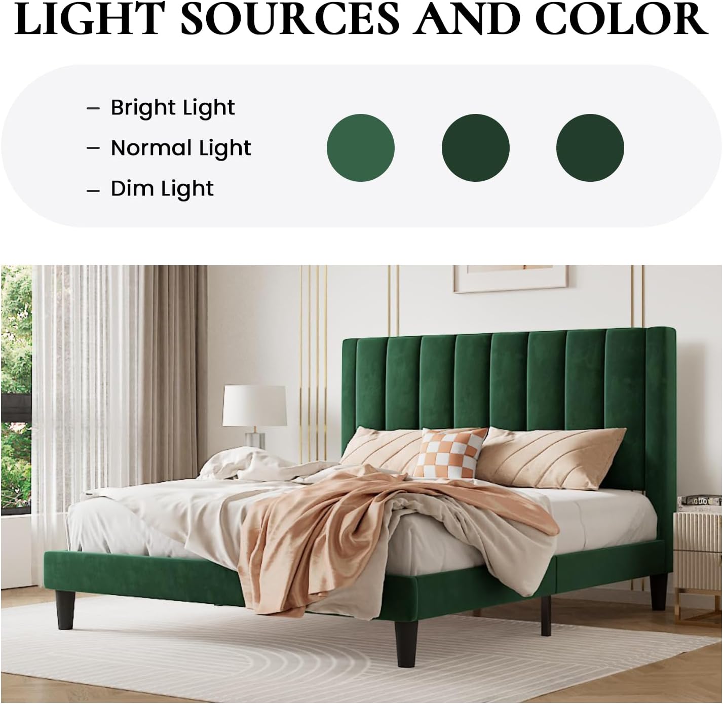 SHA CERLIN Twin Bed Frame/Velvet Upholstered Platform Bed Frame with Headboard/Strong Wood Slats Support/Mattress Foundation/No Box Spring Needed - Green