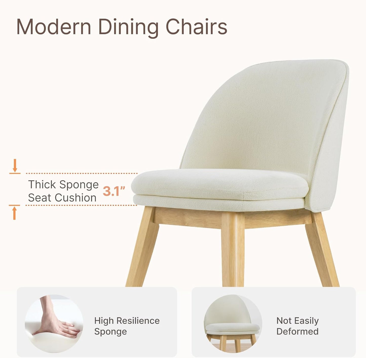 Wooden Dining Chairs Set of 4, Fabric Upholstered Modern Dining Room Chairs with Double-Layer Thick Seat Cushion & Ergonomic Backrest for Restaurant, Kitchen and Café, 2 Boxs