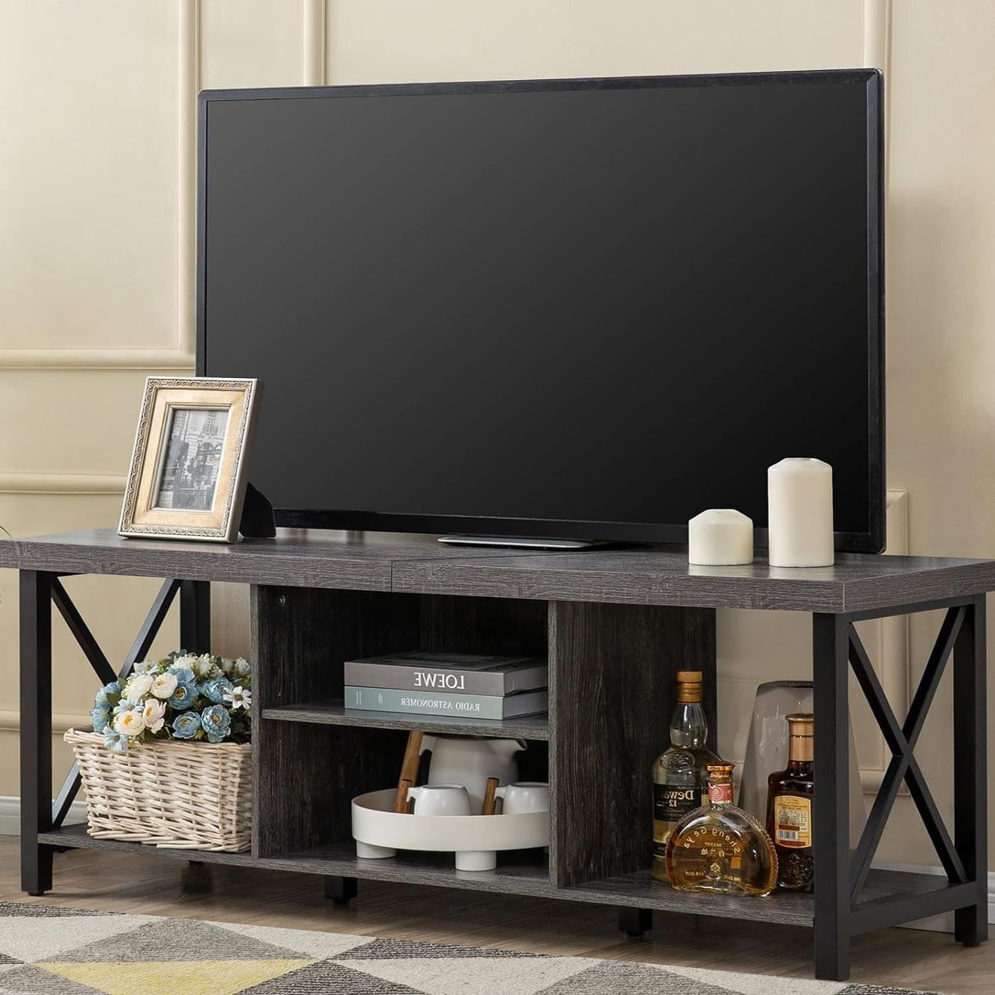 GAZHOME TV Stand for TV up to 65 Inches, TV Cabinet with Open Storage, TV Console Unit with Shelving for Living Room, Entertainment Room, Gray