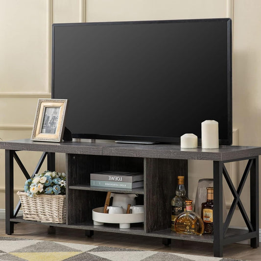 GAZHOME TV Stand for TV up to 65 Inches, TV Cabinet with Open Storage, TV Console Unit with Shelving for Living Room, Entertainment Room, Gray