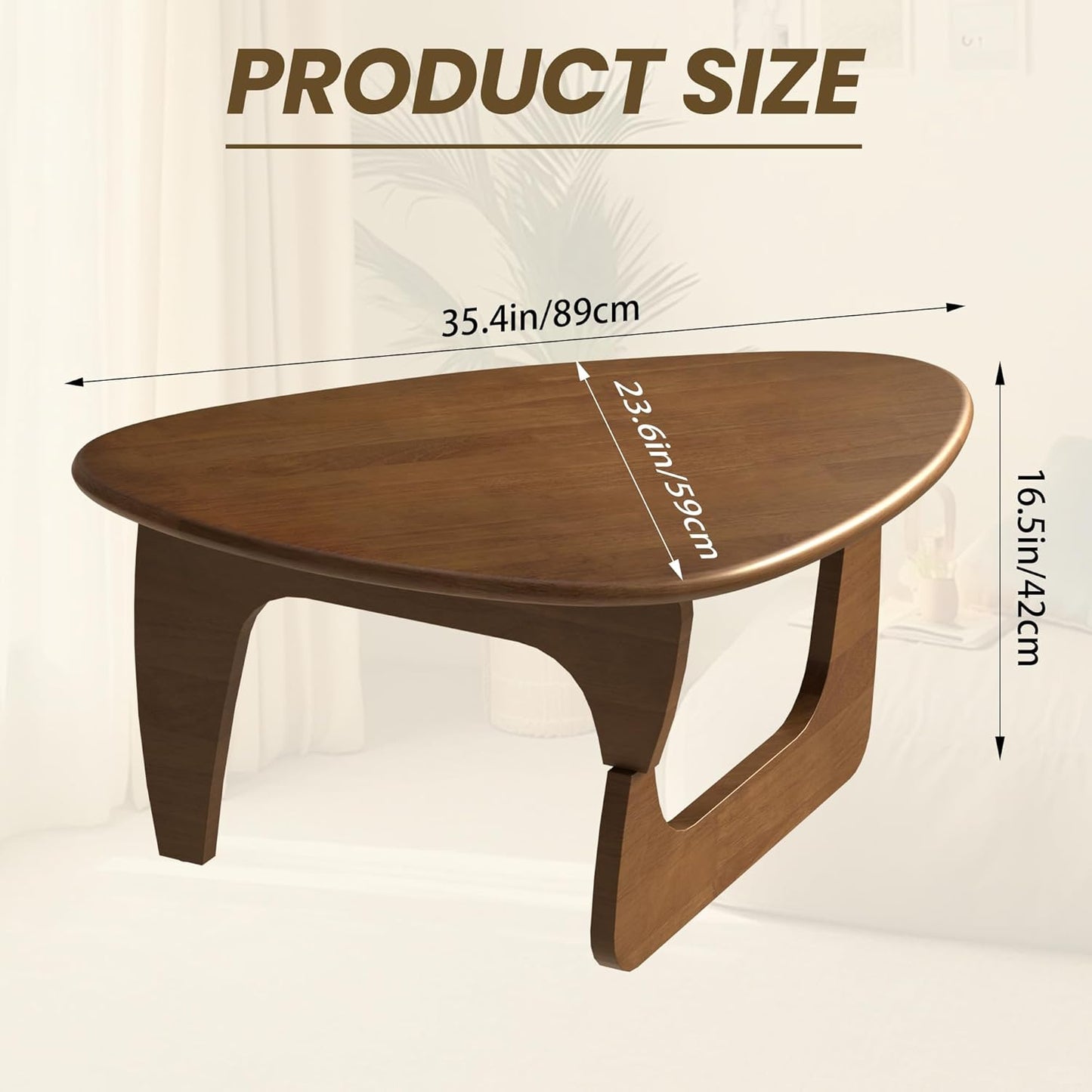 Mid Century Modern Coffee Table, Solid Wood Triangle Coffee Table for Living Room, Modern Tea Table for Home, 35.4x23.6x16.5