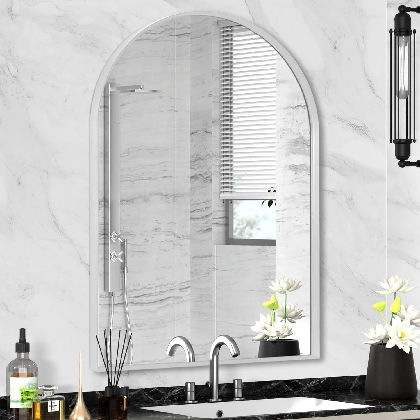 22" x 30" Silver Arched Mirror, Arch Bathroom Vanity Mirror, Modern Aluminum Alloy Metal Frame Arch Mirror for Living Room, Bedroom, Entryway, Tempered Glass, Shatter Proof, Anti-Rust