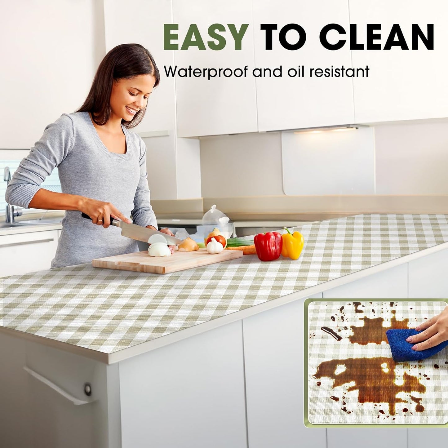 Beautysaid Shelf and Drawer Liner for Kitchen Cabinet, Non Adhesive Non Slip Shelf Paper Waterproof Washable Thickened for Dresser Pantry Shelve Bathroom Protector Liner(Checkered,23.6 in x 30 FT)