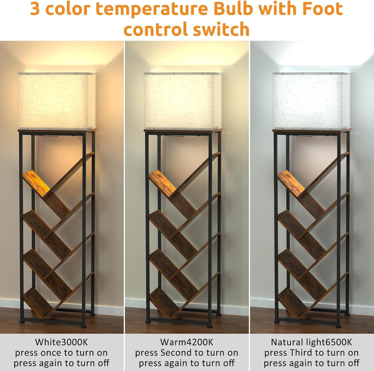 Tree Bookshelf with Light - 8 Tier Floor Standing Tree Bookshelf for Hardcover Books Three Types of Light
