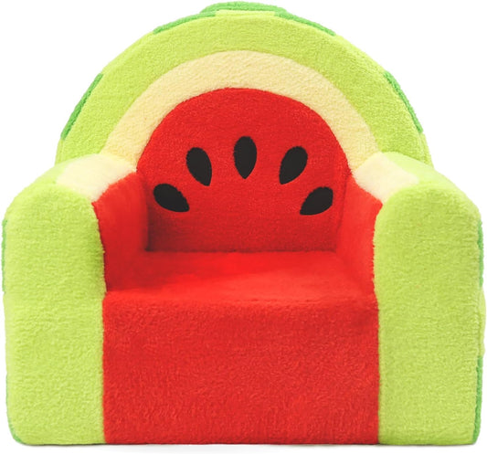 Toddler Chair, Comfy Foam Kids Couch with Soft Velvet Cover, Toddler Couch with Cute Watermelon Design for Gaming and Studying, Kids Sofa for Boys and Girls