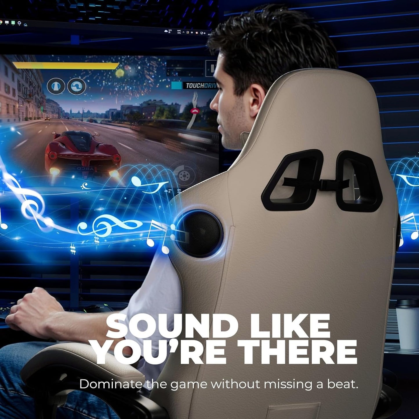 GTPLAYER ACE-PRO Music Gaming Chairs – Built-in Speakers, App Support & Bluetooth Control, Footrest & Pocket, Gamer Chair for Adults, Ivory