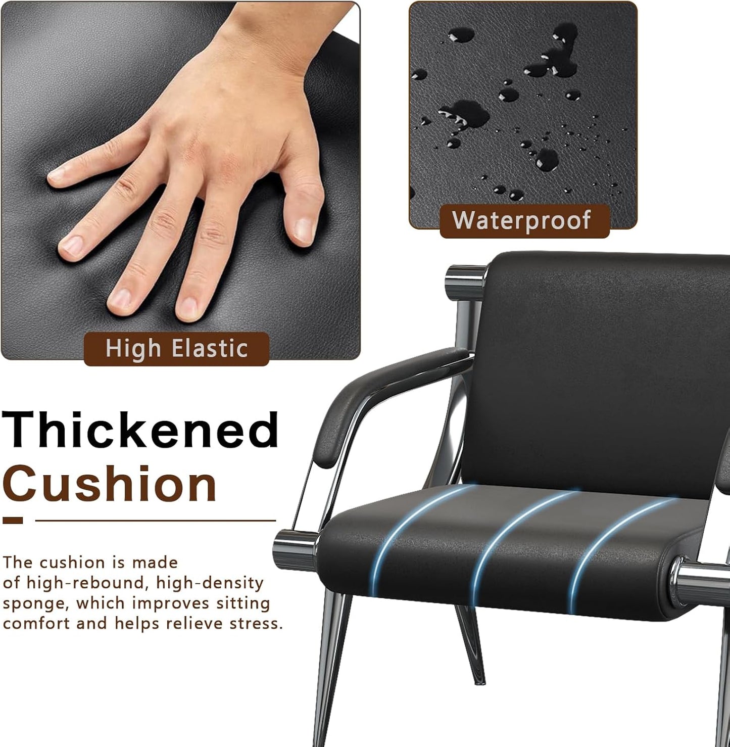 wonline Waiting Room Chair with Armrest Black PU Leather Office Furniture, Office Guest Seating Lobby Conference Reception Chairs for Airport Clinic Hospital Bank Salon Barber(Black)