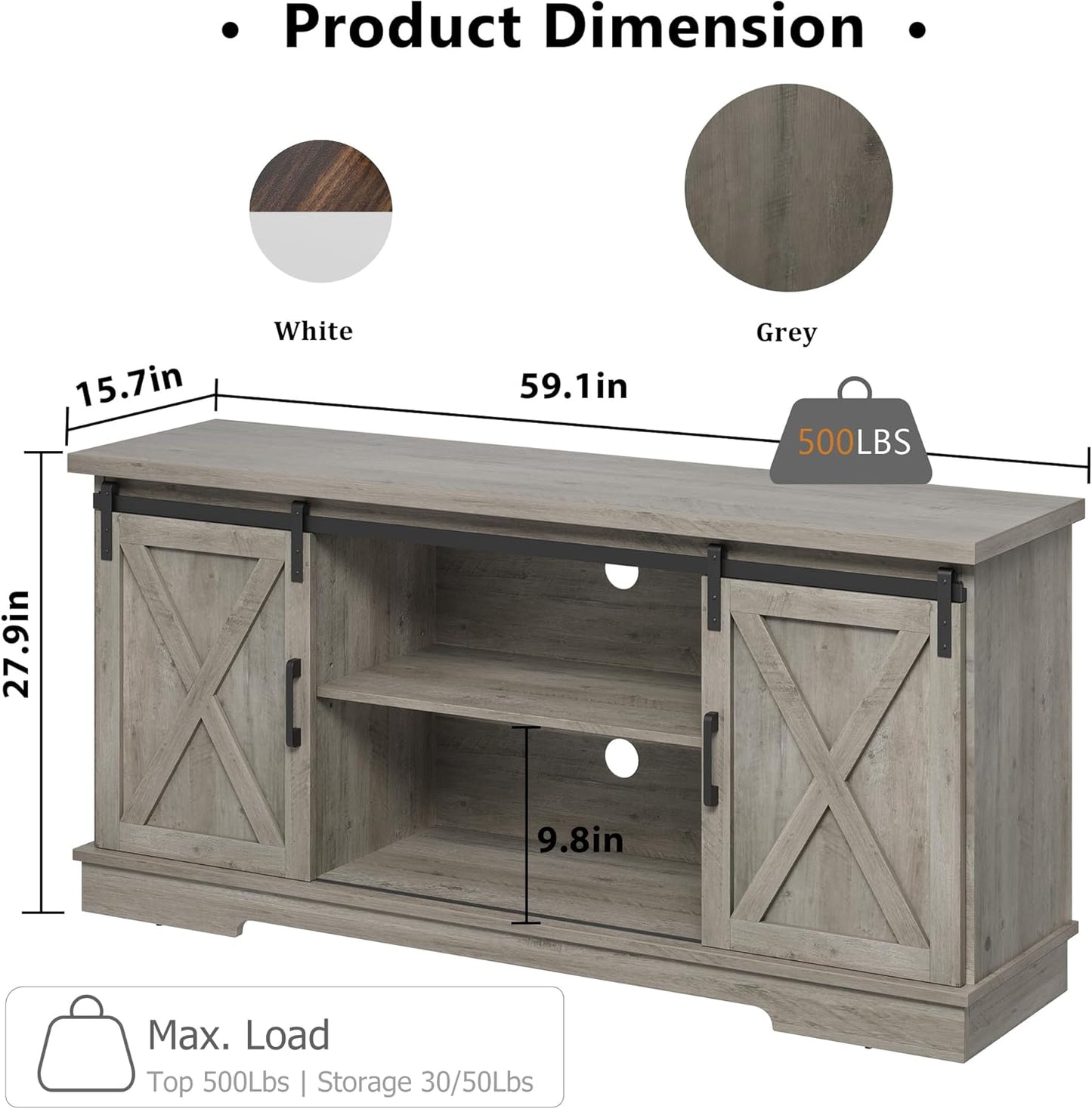 CABIHOME Farmhouse Tv Stand for 65 Inches TVs, Entertainment Center with Storage and Sliding Barn Doors, Adjustable Shelf Modern Media TV Console TV Stand Table for Living Room, Bedroom, Grey