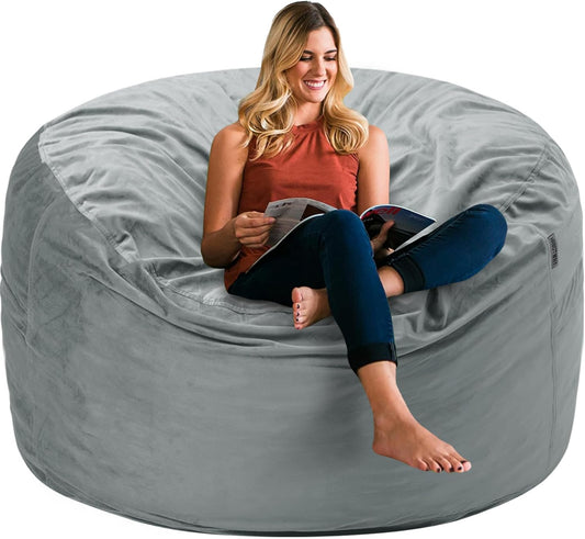 HABUTWAY Bean Bag Chair 3Ft Luxurious Velvet Ultra Soft Fur with High Rebound Memory Foam Bean Bag Chairs for Adults Plush Lazy Sofa with Fluffy Sponge 3' (Light Grey)