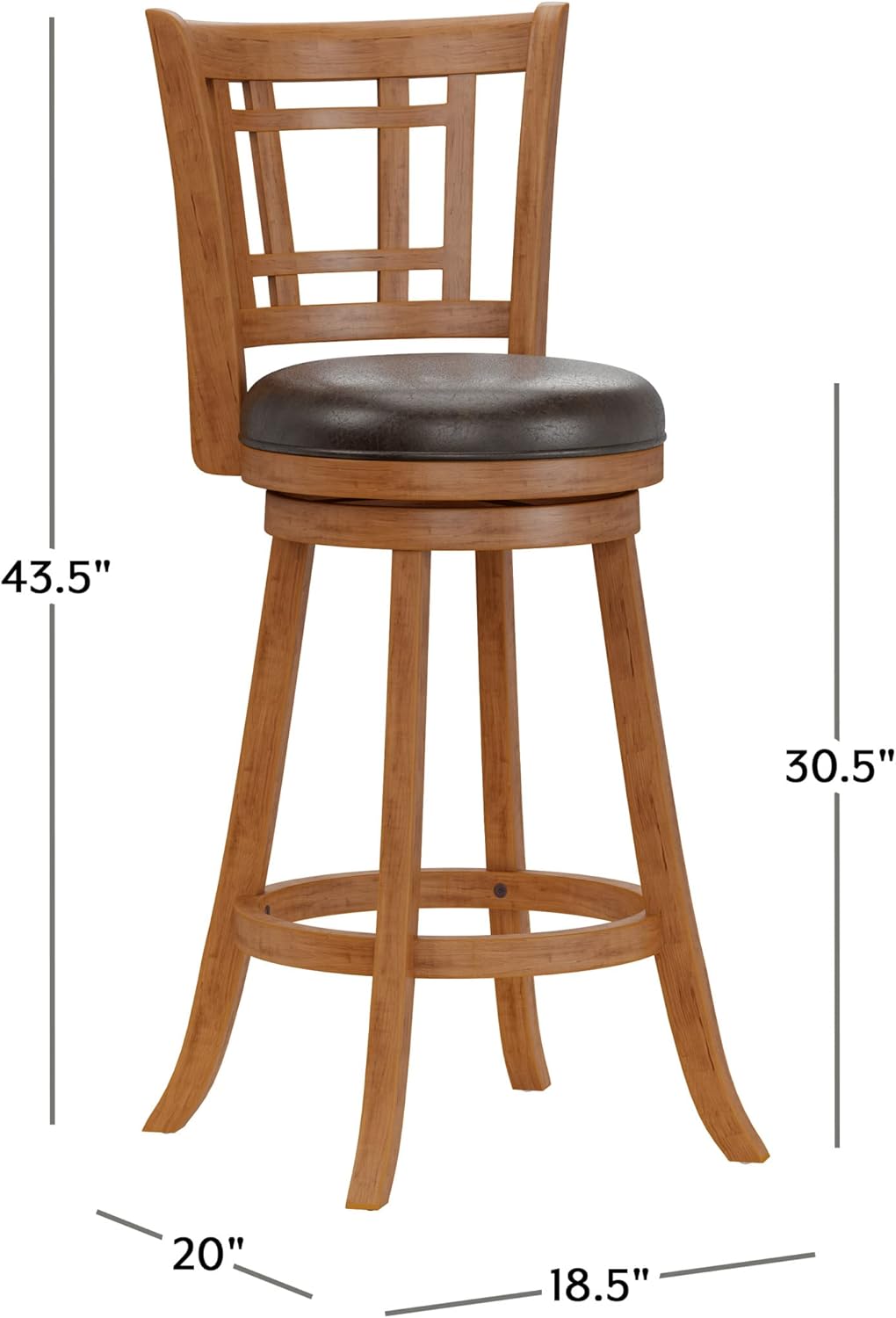 Hillsdale Fairfox Swivel Stool with Rectangular Lattice Back, Bar Height, Oak