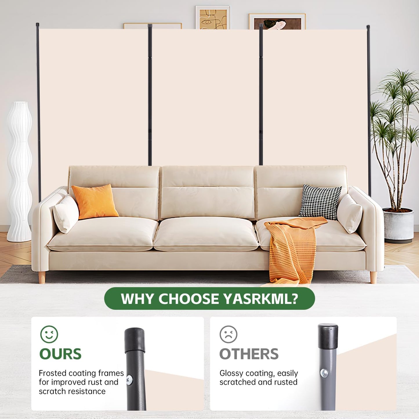 YASRKML Room Divider Folding Privacy Screens, Portable Room Divider Panel 3 Panel Partition Room Dividers Screen, Freestanding Room Partitions and Dividers Fabric Dividers for Room Separation, Beige