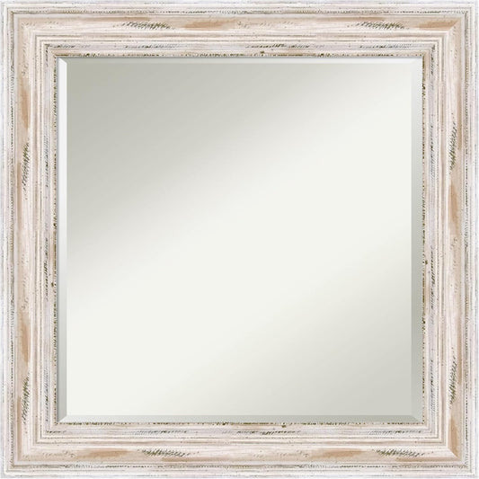 Amanti Art White Bathroom Mirror for Over Sink, 25x25 Alexandria White Wash Square Vanity Mirror, Medium Coastal Wood Frame, Hangs Horizonally and Vertically, Bathroom Wall Decor, Beveled Edge from WI