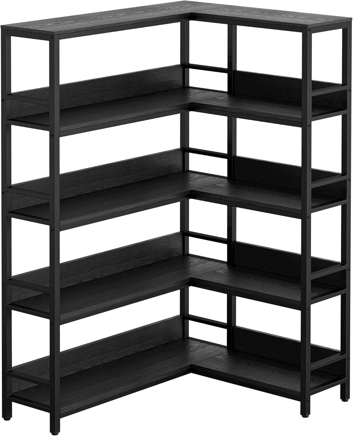 IRONCK Industrial Bookshelves 5 Tiers Corner Bookcases with Baffles Etagere Shelf Storage Rack with Metal Frame for Living Room Home Office