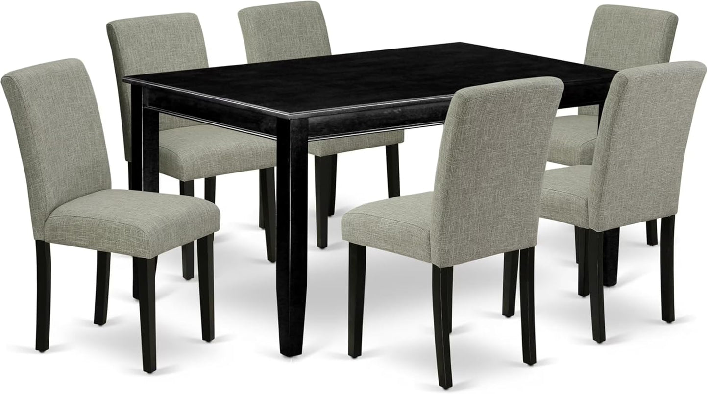 East West Furniture DUAB7-BLK-06 7 Piece Dining Room Table Set Consist of a Rectangle Kitchen Table and 6 Shitake Linen Fabric Parson Dining Chairs, 36x60 Inch, Black