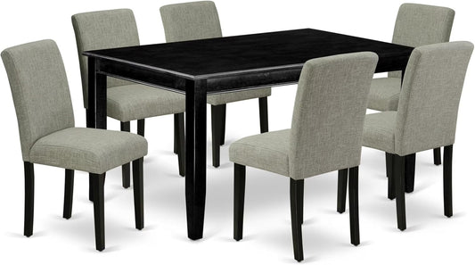 East West Furniture DUAB7-BLK-06 7 Piece Dining Room Table Set Consist of a Rectangle Kitchen Table and 6 Shitake Linen Fabric Parson Dining Chairs, 36x60 Inch, Black