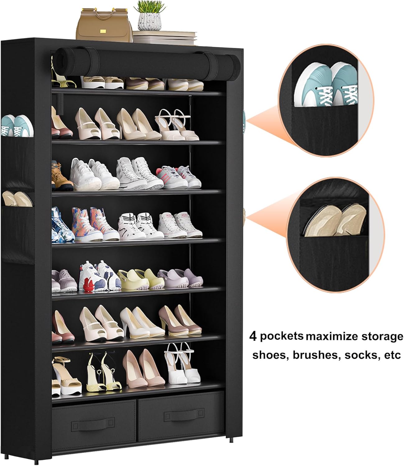 Tall Shoe Rack Dustproof Cabinet Large Capacity 8 Tier Shoe Organizer,32-40 Pairs of Shoes