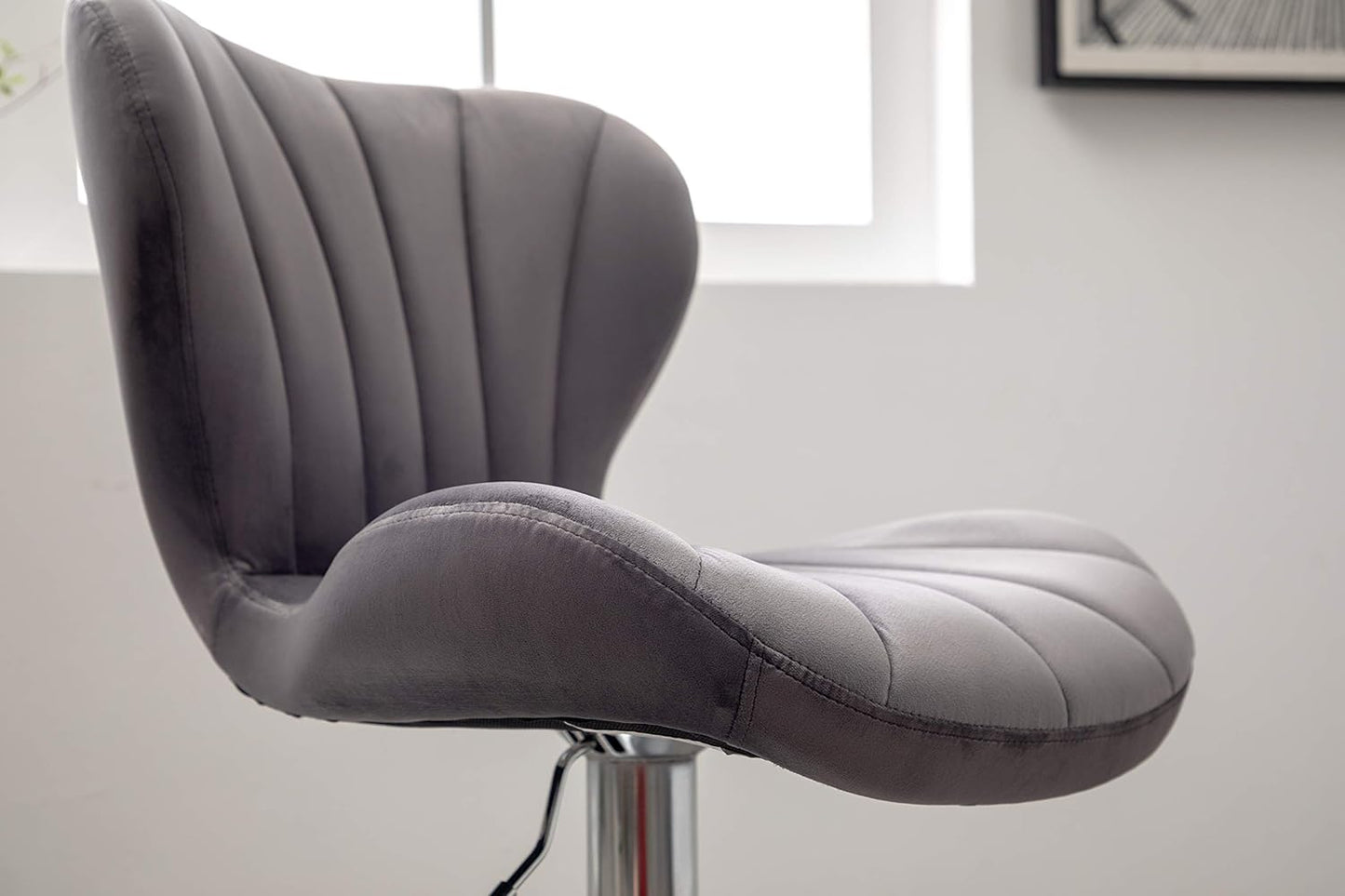 Roundhill Furniture Ellston Velvet Adjustable Swivel Barstools in Gray, Set of 2, Grey