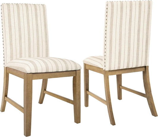 HomePop Upholstered Wood Apron Dining Chair - Taupe Stripe (Set of 2)